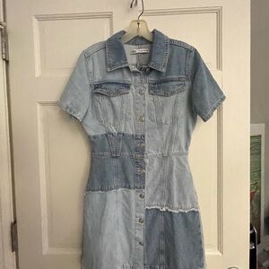 Zara Light Blue Denim Patchwork Mini Dress